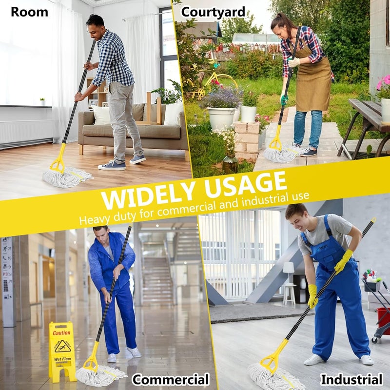 VOUBIEN Commercial Mop Handle Heavy Duty,58" Industrial Mop Stick,Wet Mops Head Replacement Holder for Professional/Industrial Floor Cleaning, Yellow - Image 3